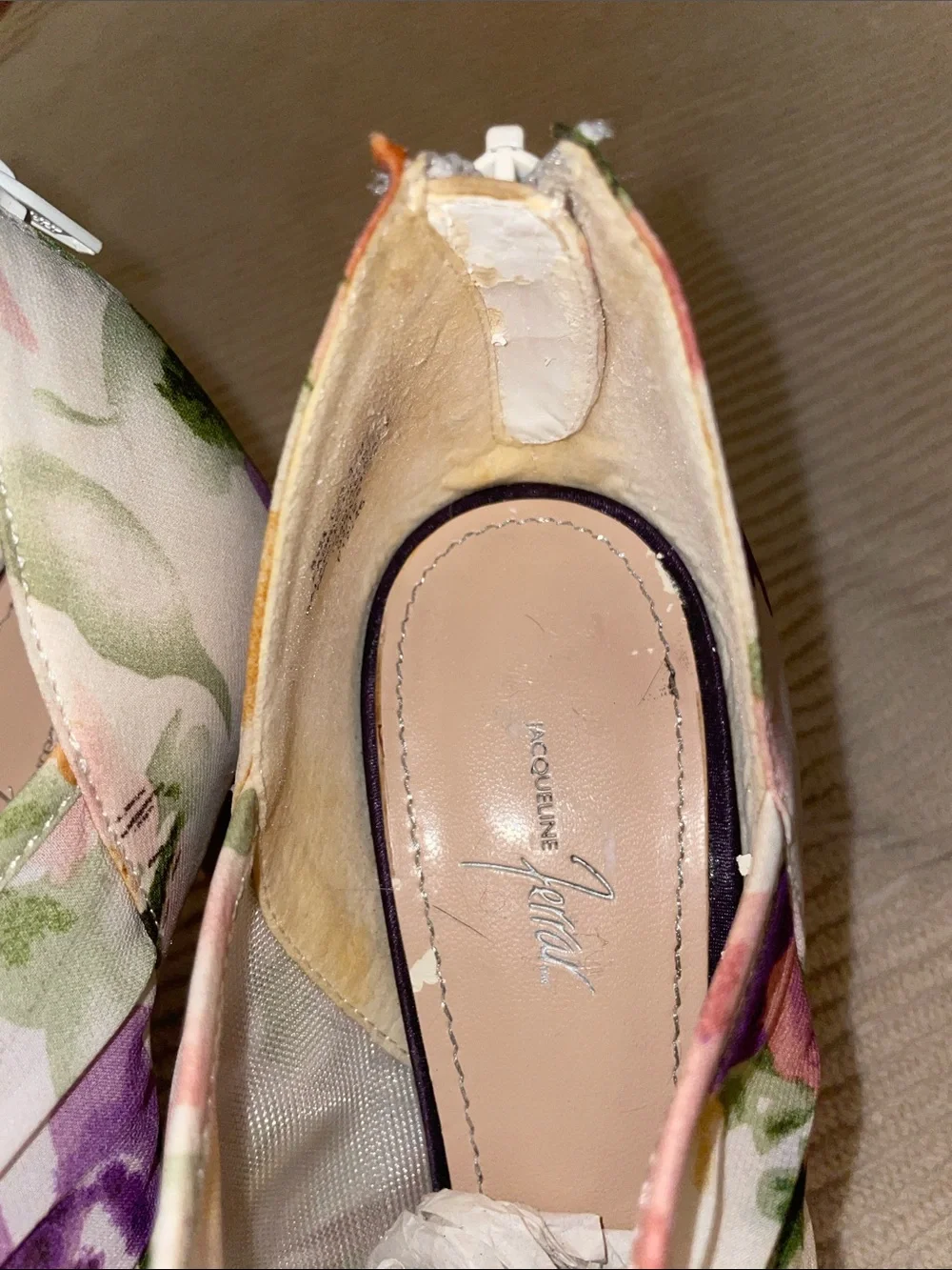 Jacqueline Ferrar Floral Ruffle Peep-Toe Women's Heels - Purple/Pink size 8 1/2